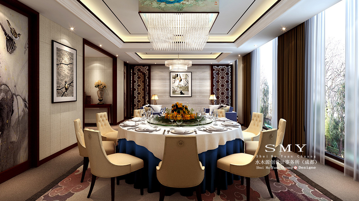 酒店豪包餐廳客房，中餐包間設計效果圖