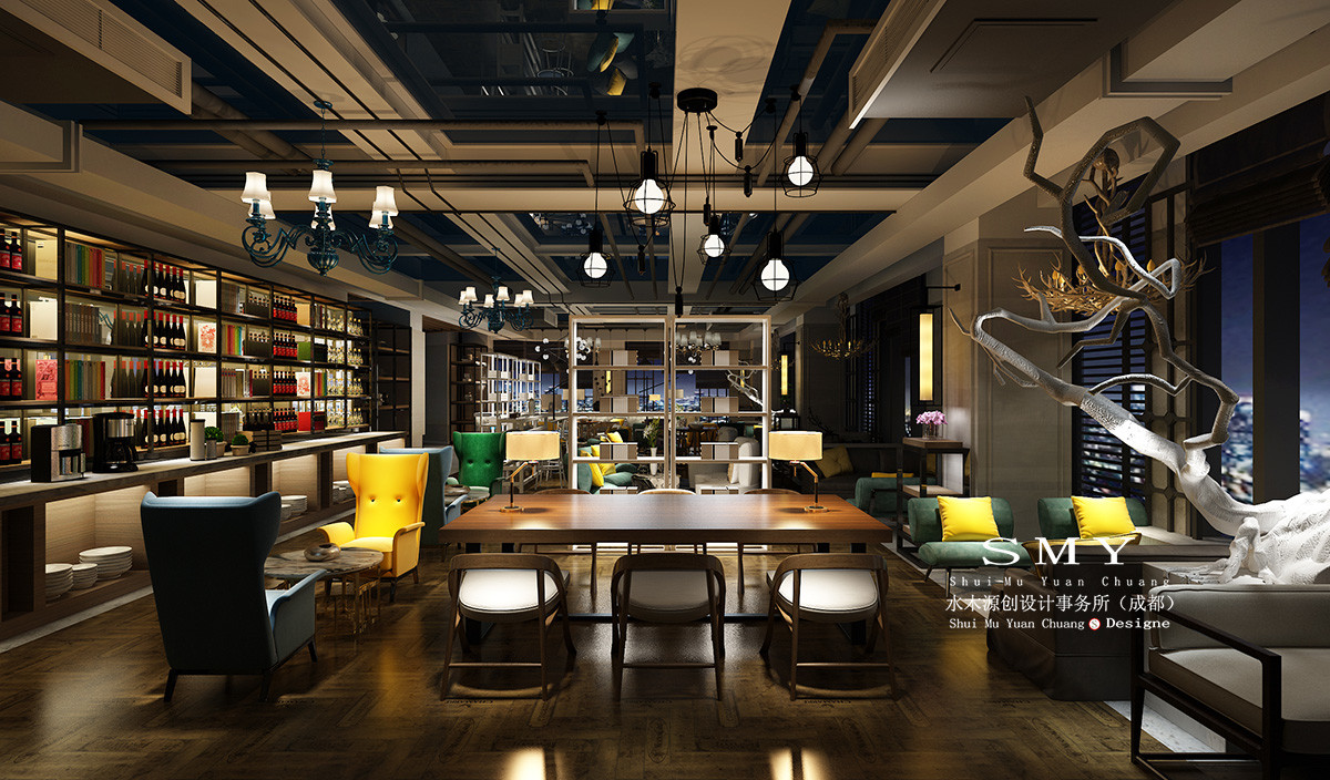 商務(wù)酒店水吧設(shè)計區(qū)域，裝修設(shè)計效果圖